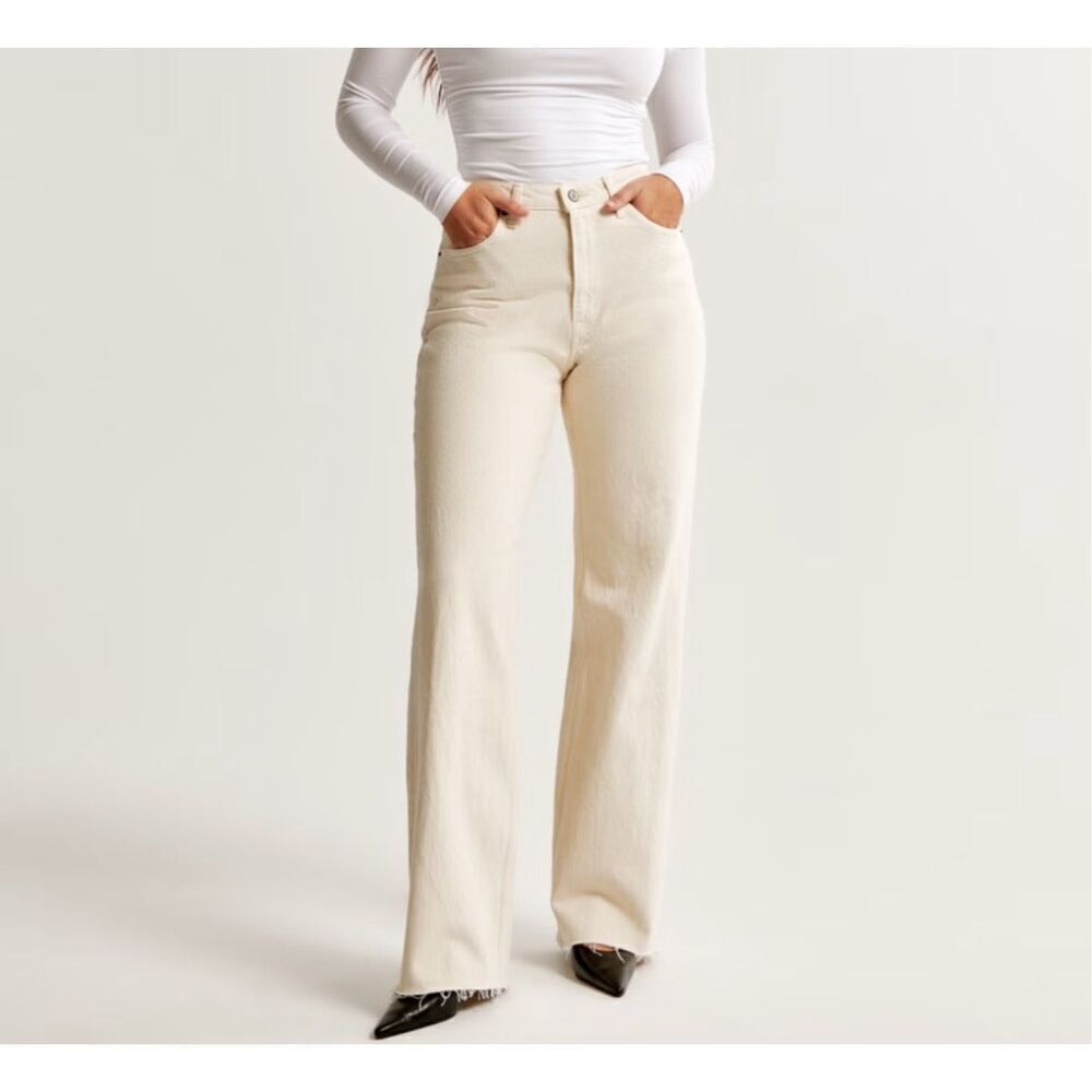 Abercrombie & Fitch NWT High Rise 90s Relax Jean denim&faux leather sz 34 (18R)